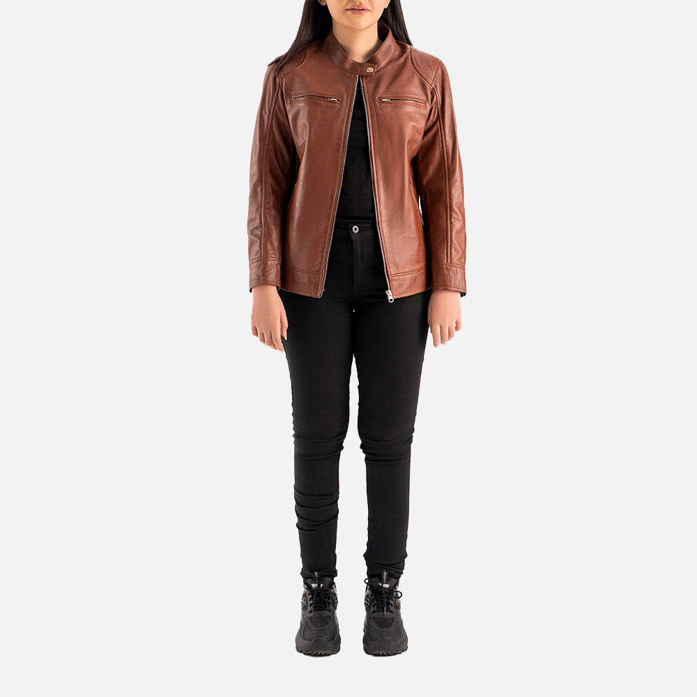 Nera Notte Brown Leather Biker Jacket Full Body 