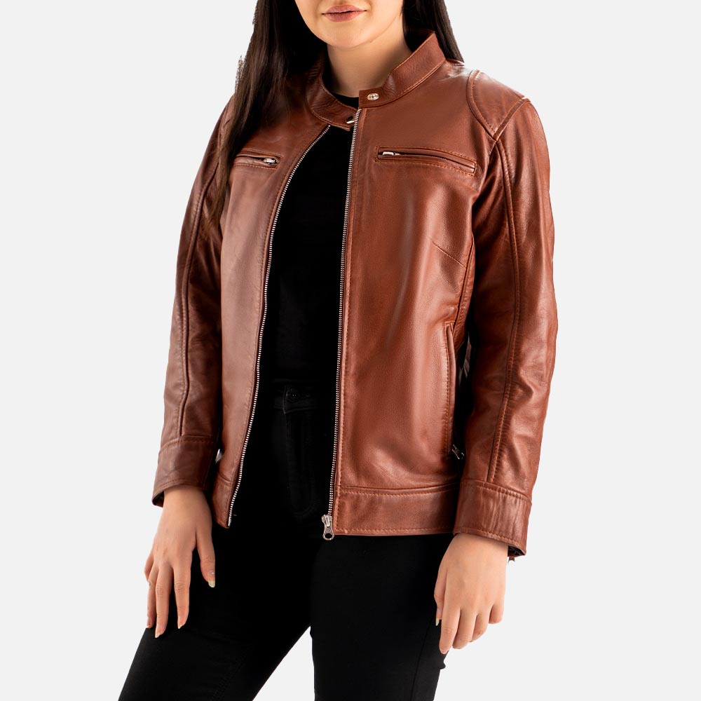 Nera Notte Brown Leather Biker Jacket  Openn