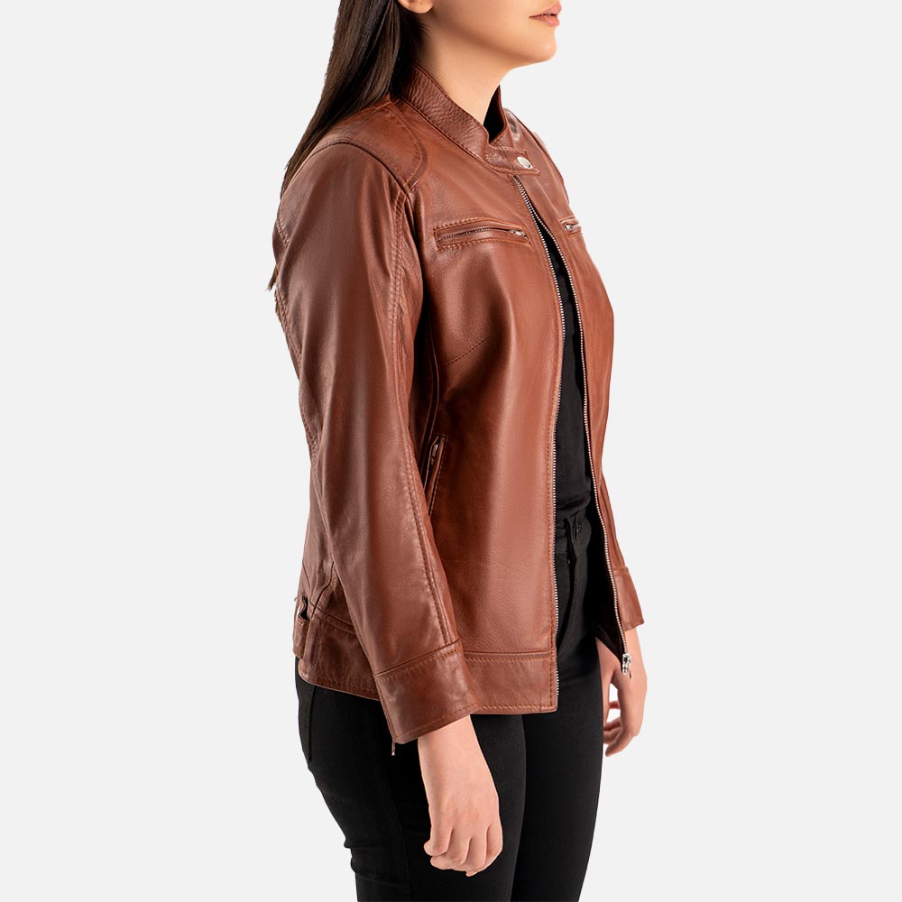 Nera Notte Brown Leather Biker Jacket Right