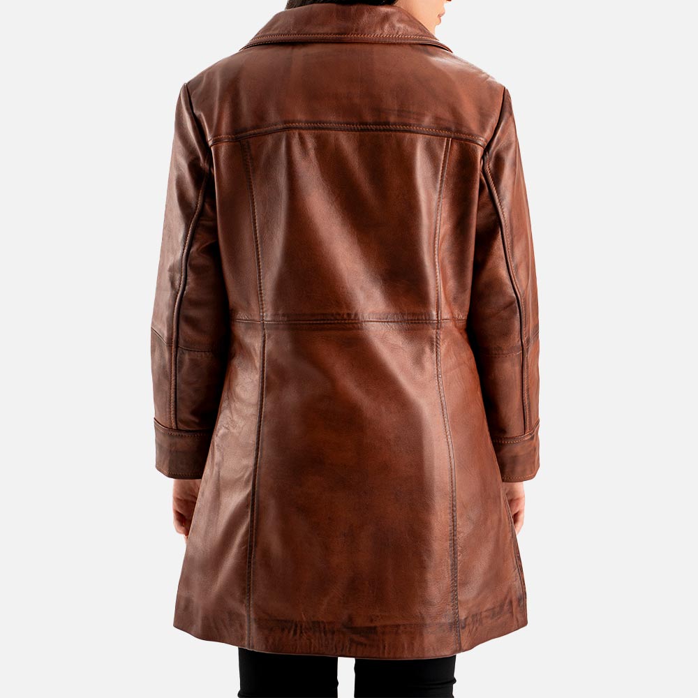 Noir di Roma Brown Single Breasted Leather Coat Back