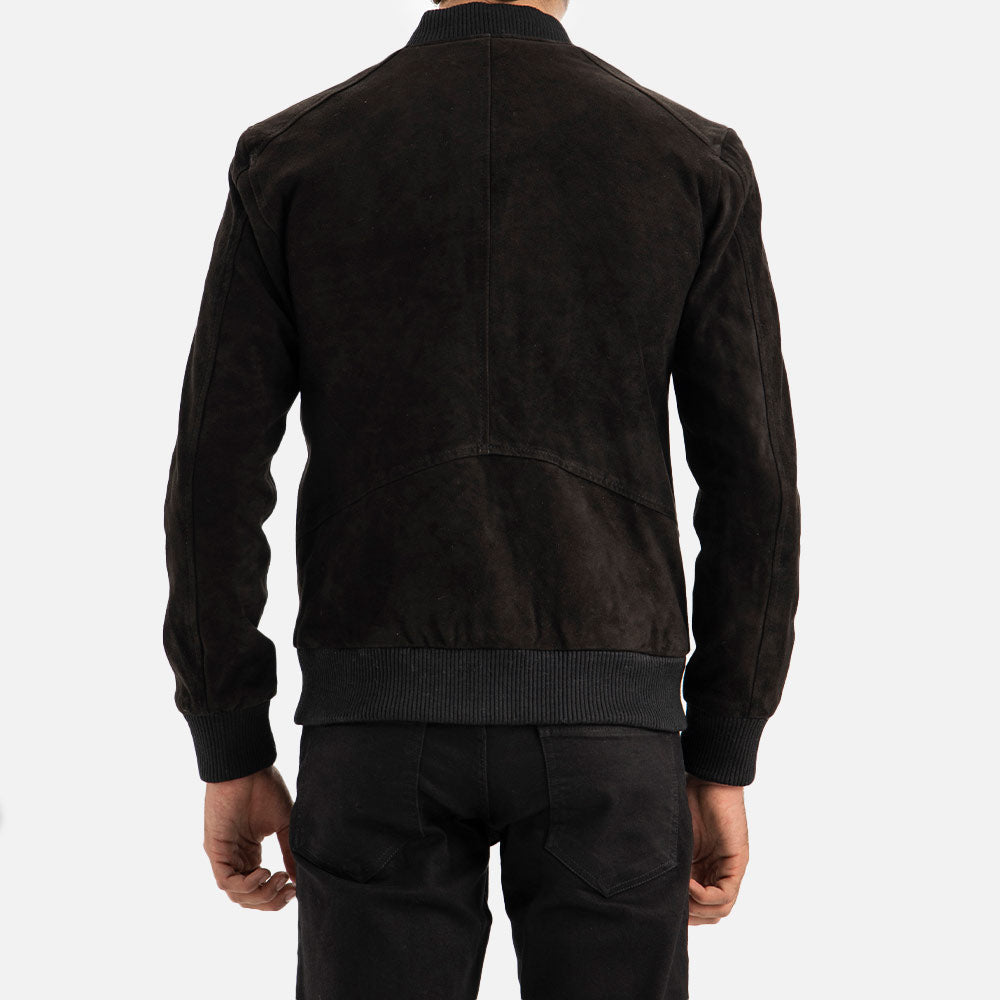 Ortisei Black Suede Bomber Jacket Backk sidee