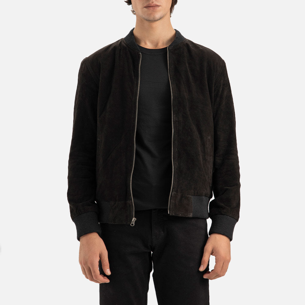 Ortisei Black Suede Bomber Jacket  Fronttt
