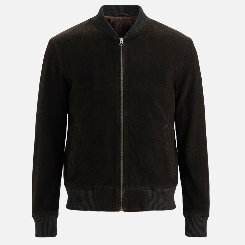 Ortisei Black Suede Bomber Jacket dummy front