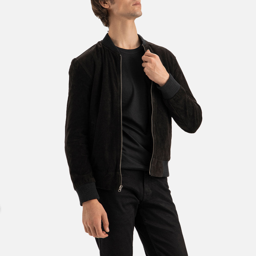 Ortisei Black Suede Bomber Jacket  front 