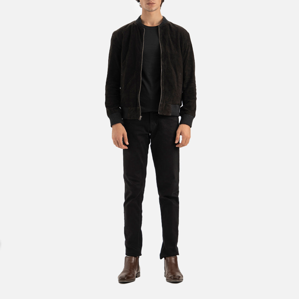 Ortisei Black Suede Bomber Jacket full body