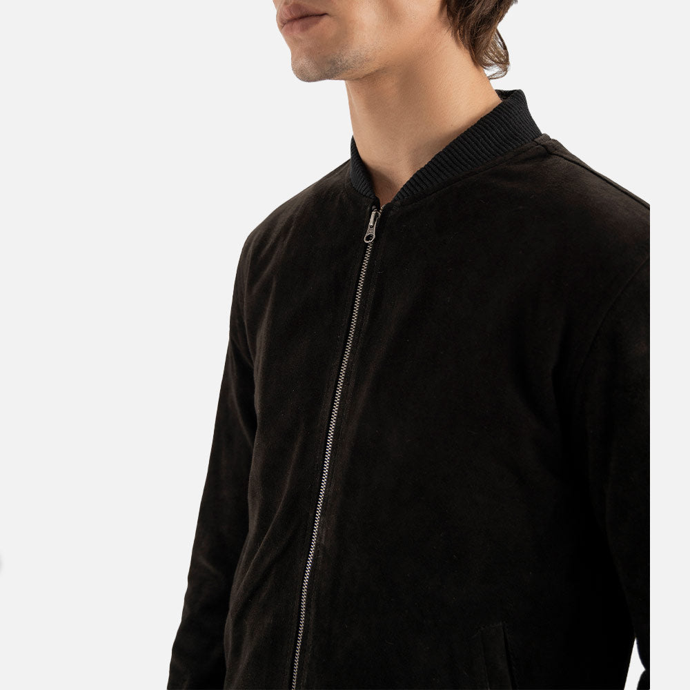 Ortisei Black Suede Bomber Jacket left
