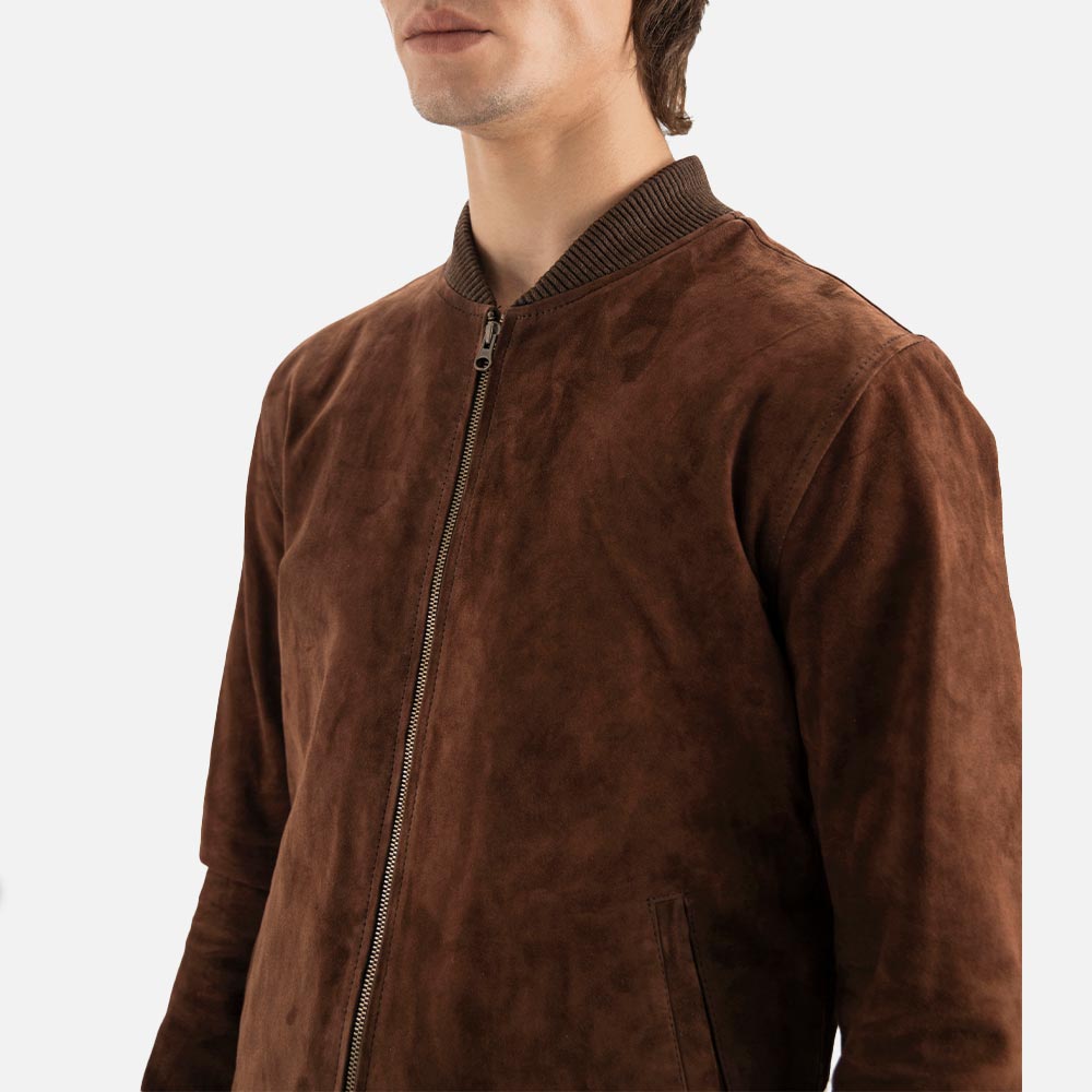Ortisei Brown Suede Bomber Jacket  front