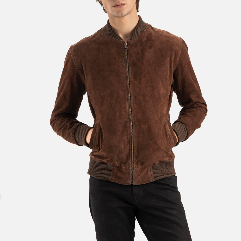 Ortisei Brown Suede Bomber Jacket half face