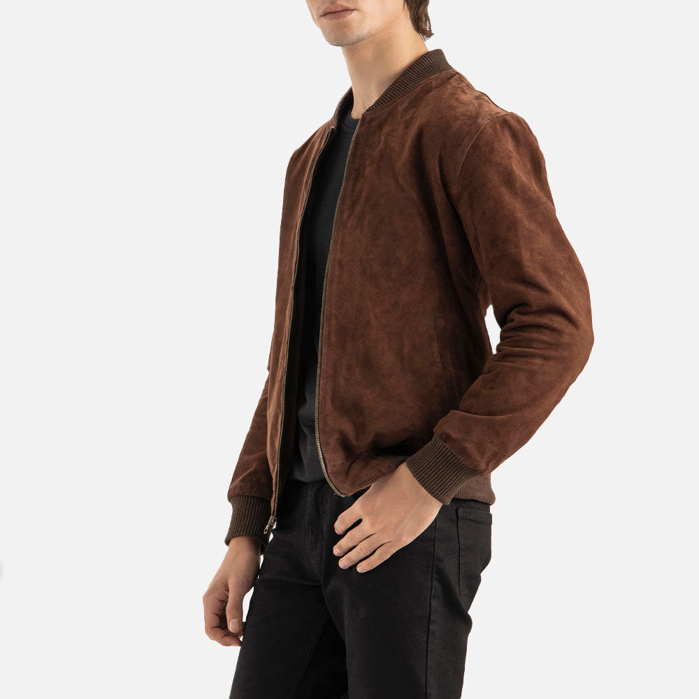 Ortisei Brown Suede Bomber Jacket  left