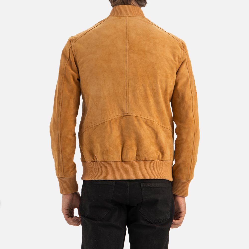 Ortisei Tan Suede Bomber Jacket back view