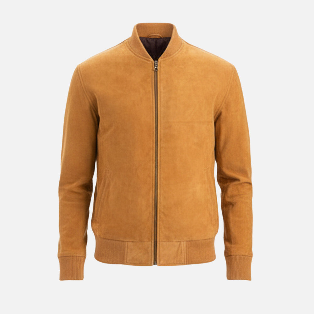 Ortisei Tan Suede Bomber Jacket front view