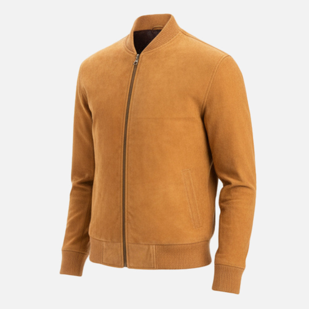 Ortisei Tan Suede Bomber Jacket frontt view