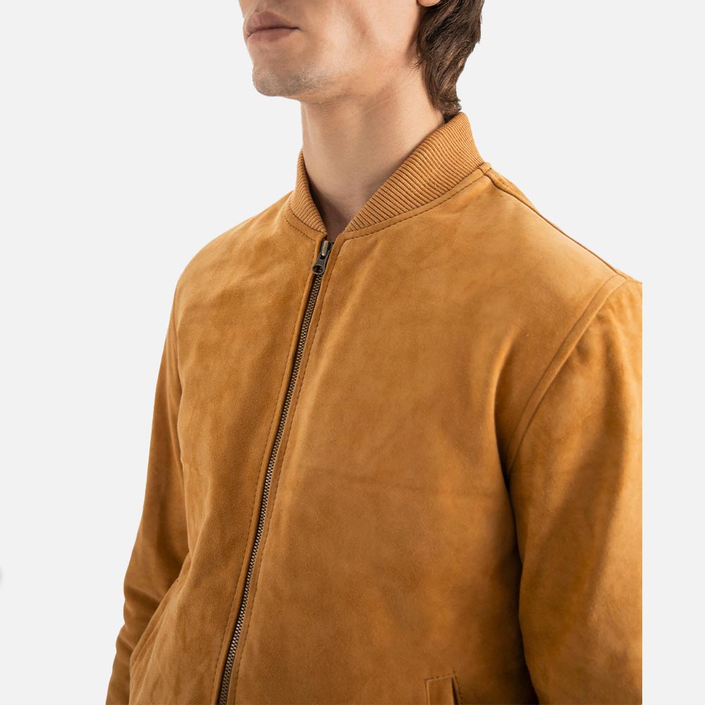 Ortisei Tan Suede Bomber Jacket half face