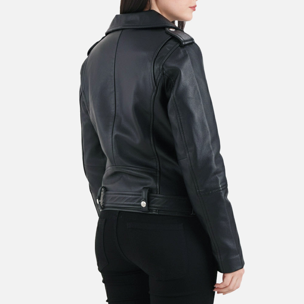 Pelle Rosa Black Leather Biker Jacket Backk