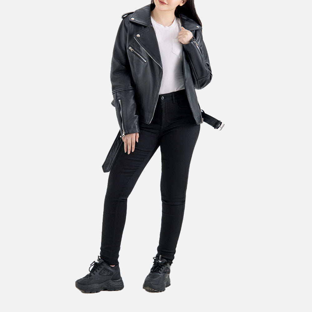 Pelle Rosa Black Leather Biker Jacket  Full  Body