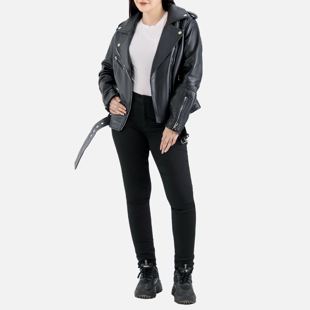 Pelle Rosa Black Leather Biker Jacket  Open Side