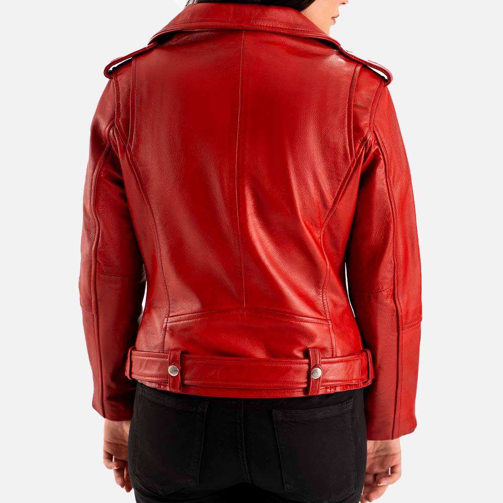 Pelle Rosa Red Leather Biker Jacket Back
