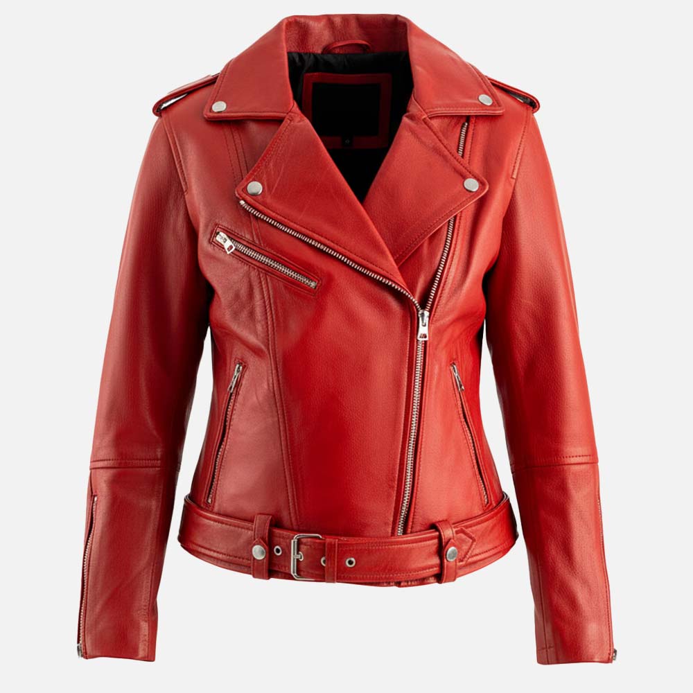 Pelle Rosa Red Leather Biker Jacket Frontt