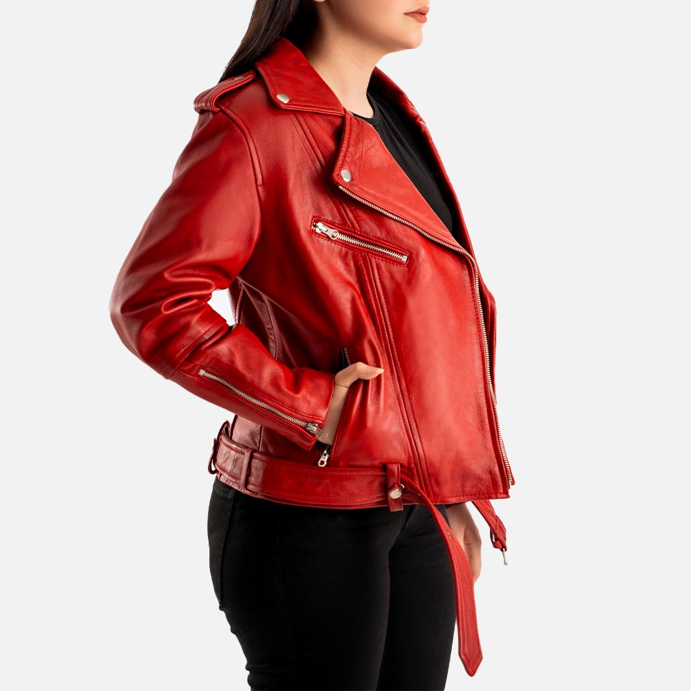 Pelle Rosa Red Leather Biker Jacket  Rightt