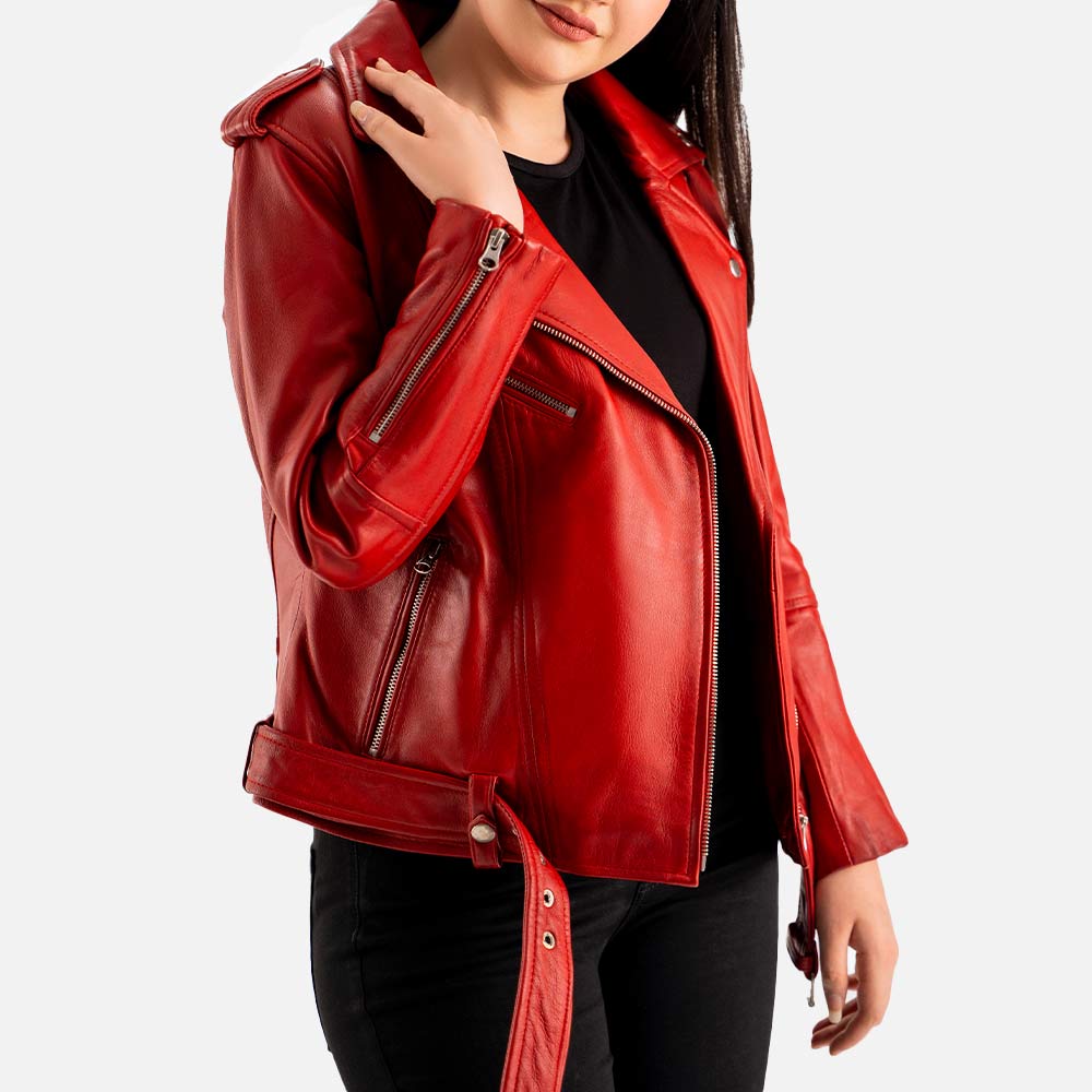 Pelle Rosa Red Leather Biker Jacket Rightt Side  