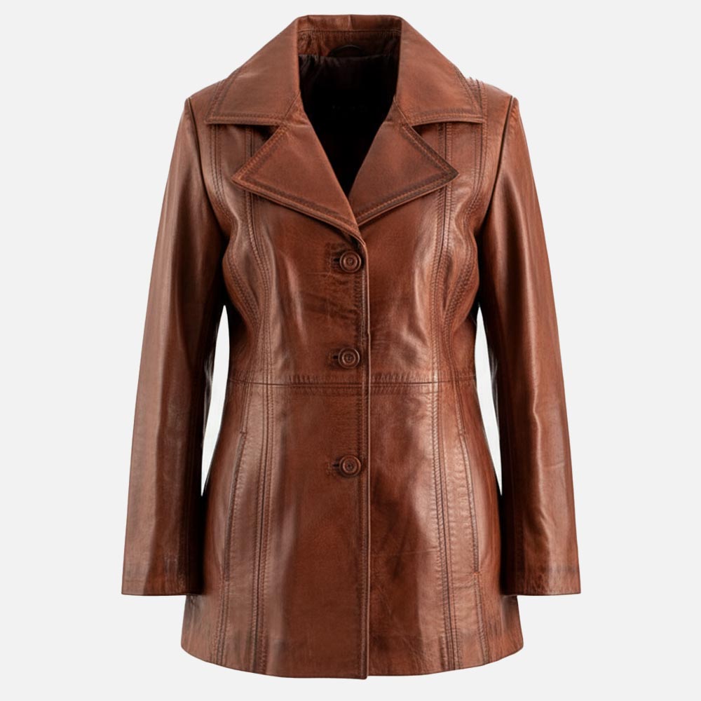 Piuma_Nera_Brown_Leather_Trench_Coat_Front