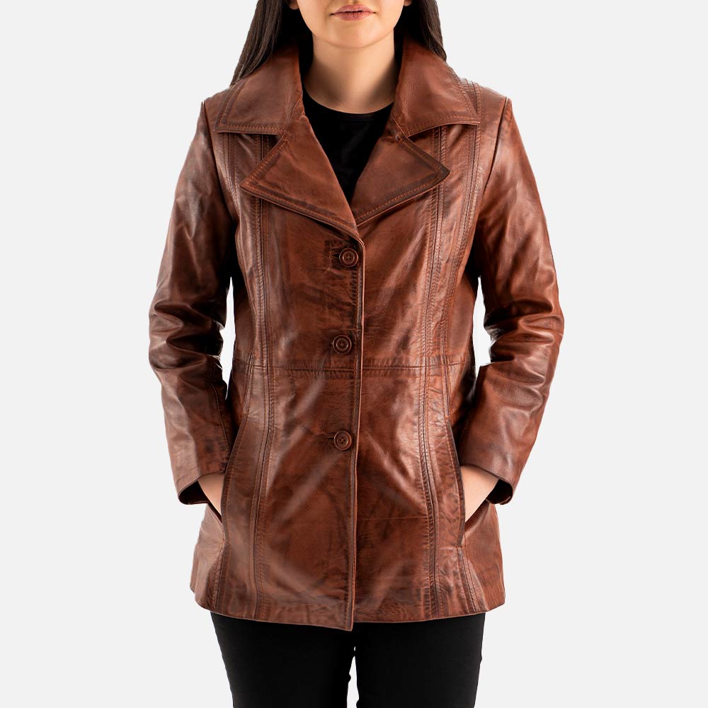 Piuma Nera Brown Leather Trench Coat both hand