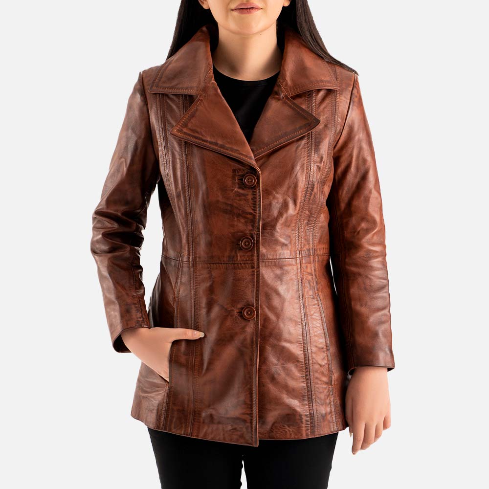 Piuma Nera Brown Leather Trench Coat  font hand