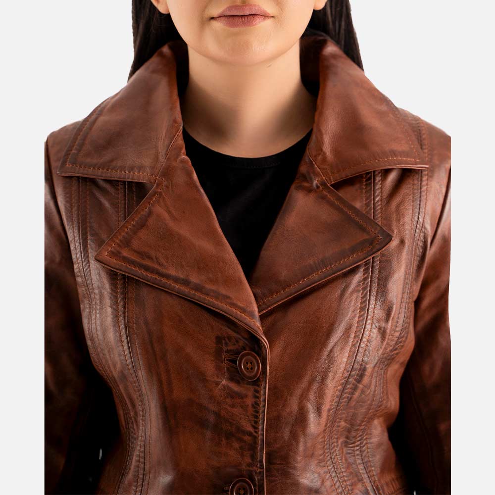  Piuma Nera Brown Leather Trench Coat front face
