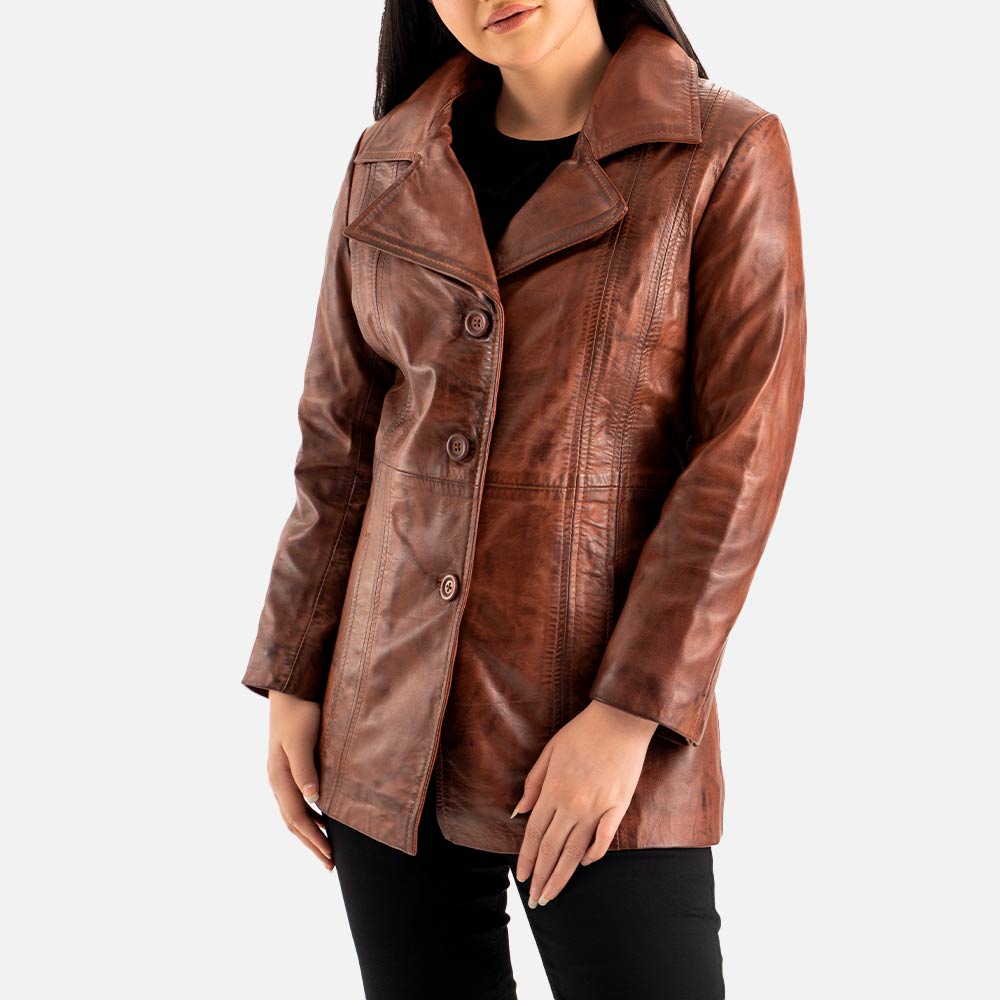 Piuma Nera Brown Leather Trench Coat  fronttt