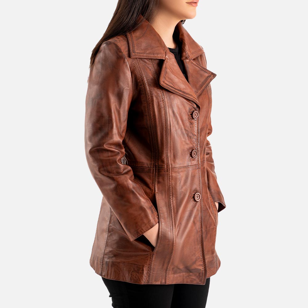 Piuma Nera Brown Leather Trench Coat  right