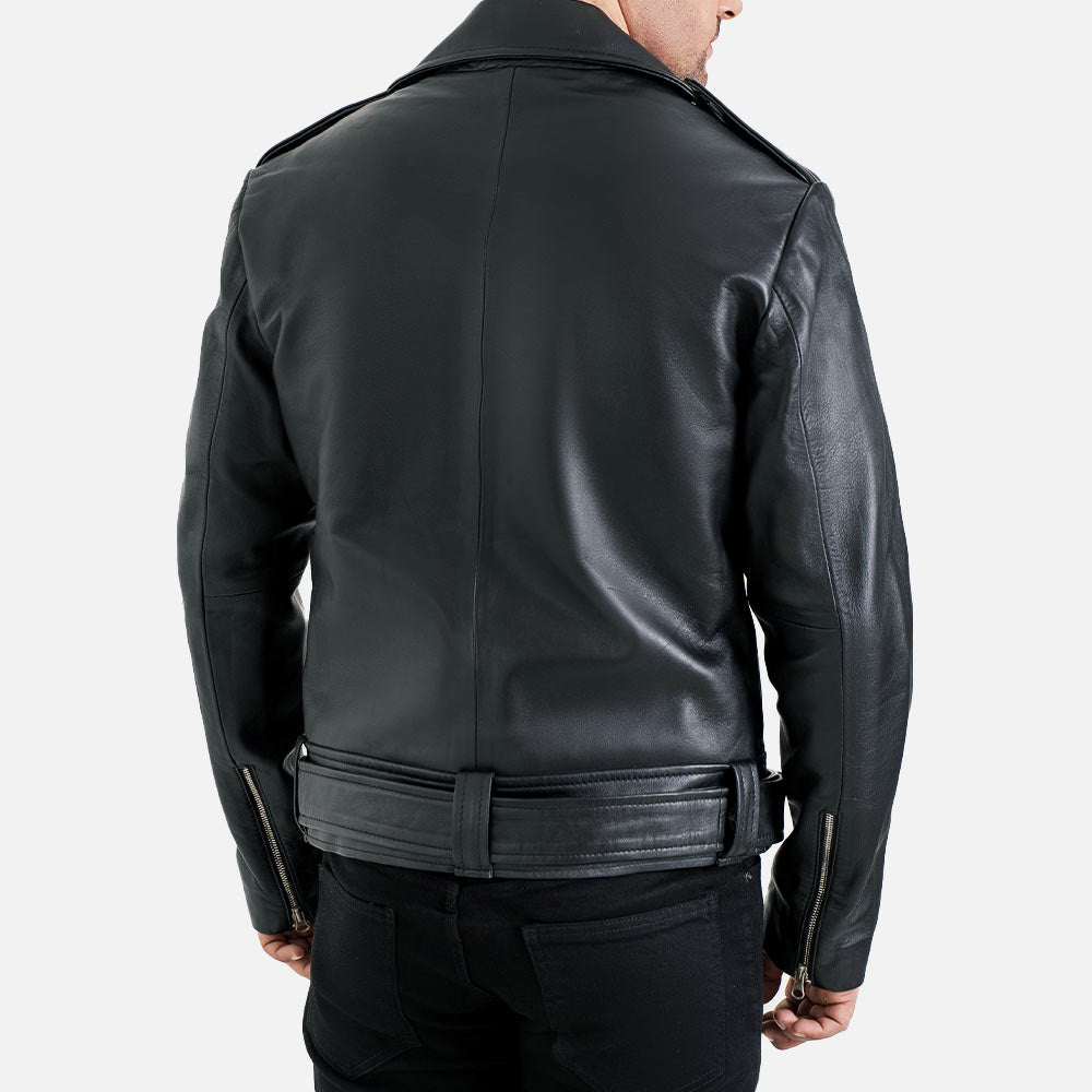 Positano Black Biker Leather Jacket back view