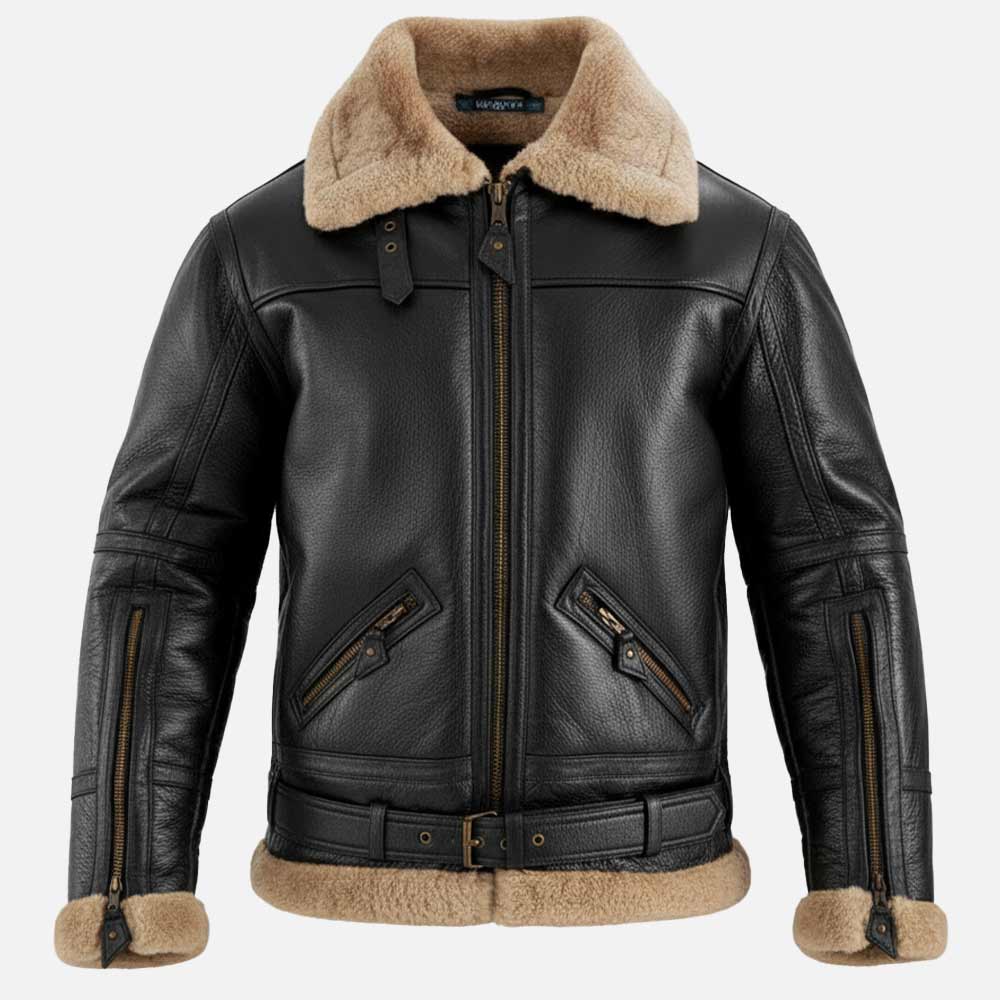 Product Dolomiti RAF Black Real Shearling Bomber Jacket front view