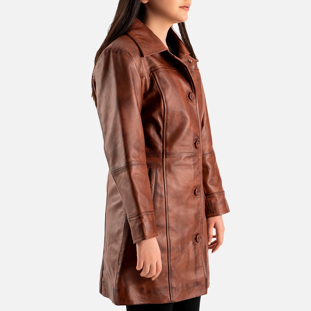 Product Noir di Roma Brown Single Breasted Leather Coat Right Side