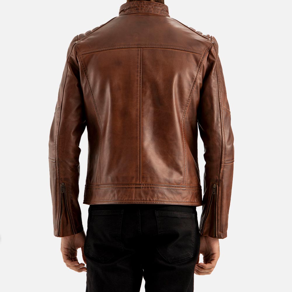 Puglia Brown Leather Biker Jacket back view