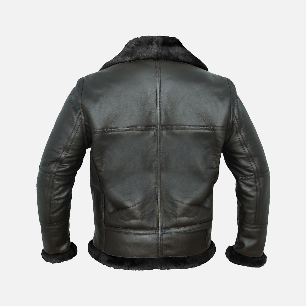 RAF Bomber Aviator Real Shearling Leather Bomber Jacket Black 