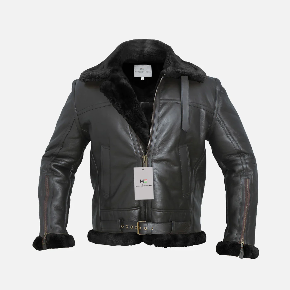 RAF Bomber Ginger Men B3 Bomber Jacket Aviator Real Shearling Black