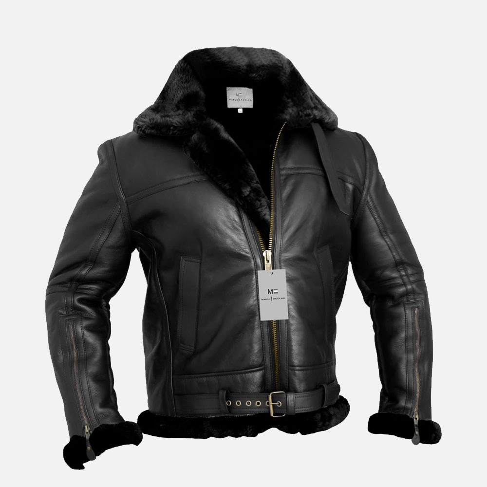 RAF Bomber Ginger Men B3 Bomber Jacket Aviator Real Shearling Black