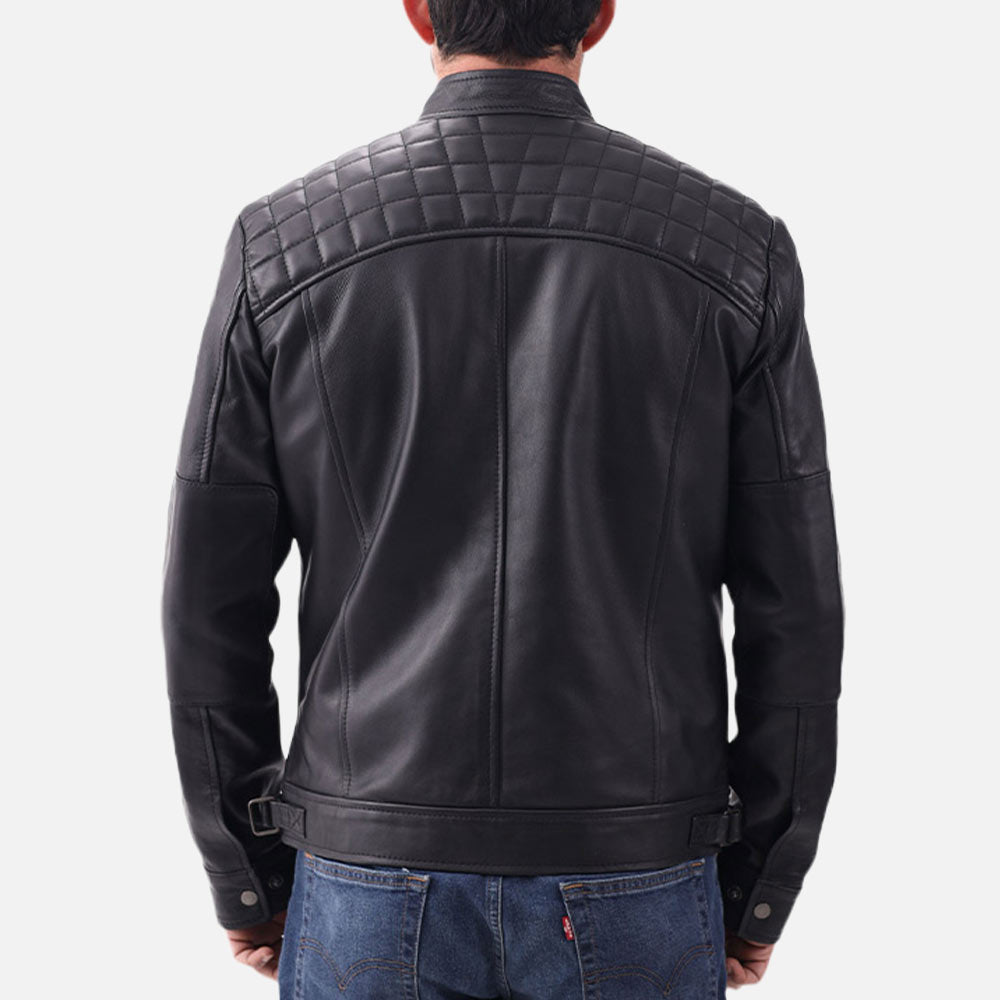 Salerno Black Leather Biker Jacket backview