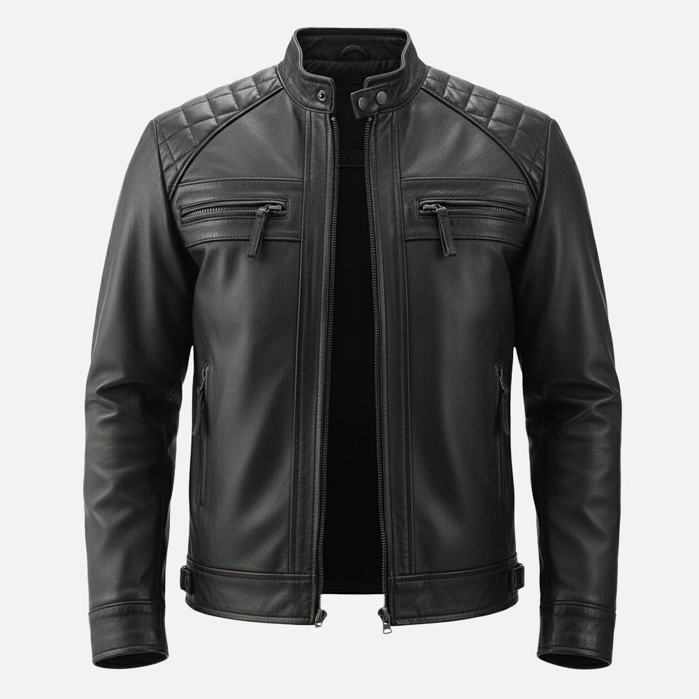 Salerno Black Leather Biker Jacket front view
