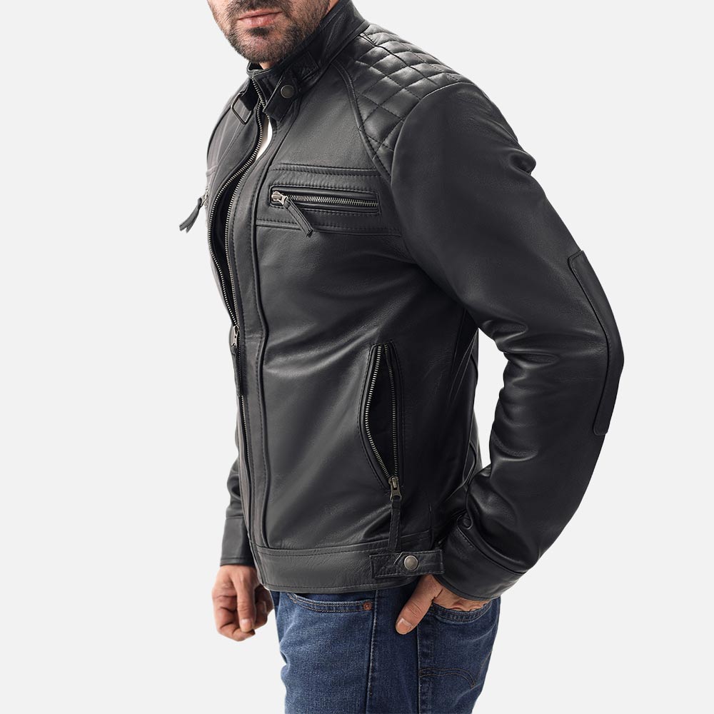 Salerno Black Leather Biker Jacket left view