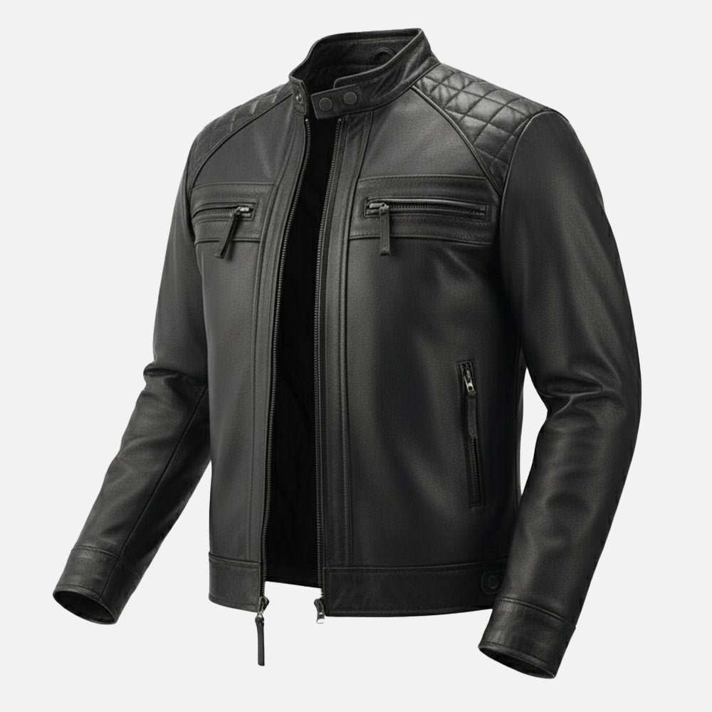 Salerno Black Leather Biker Jacket leftt view