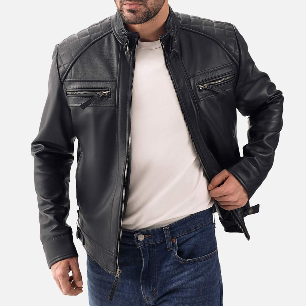 Salerno Blue Leather Biker Jacket front open open