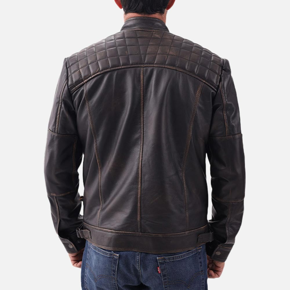 Salerno Distressed Brown Leather Biker Jacket back vew