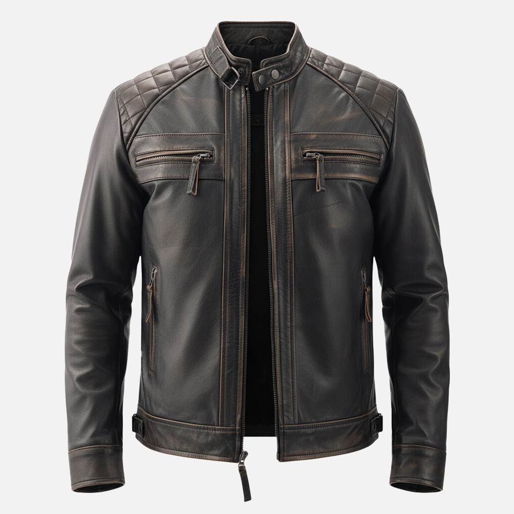 Salerno Distressed Brown Leather Biker Jacket front