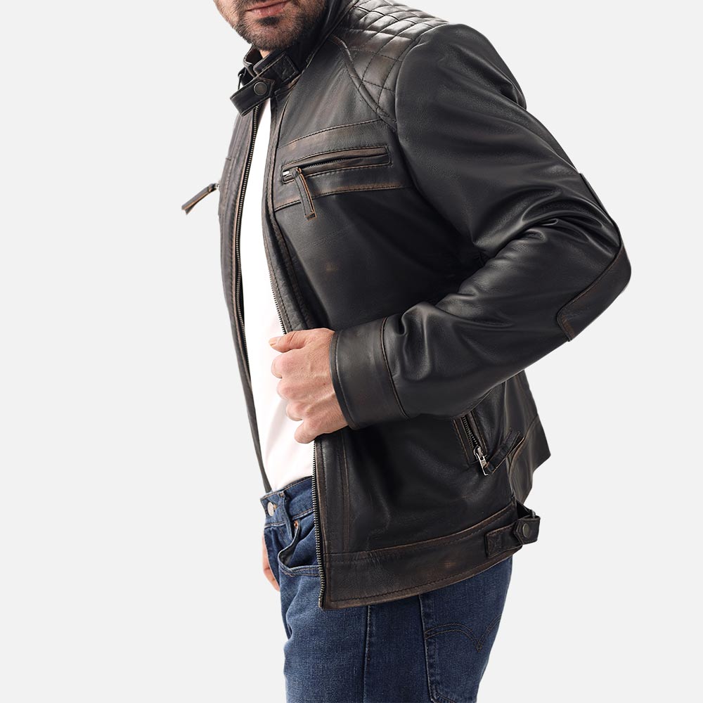 Salerno Distressed Brown Leather Biker Jacket left sde