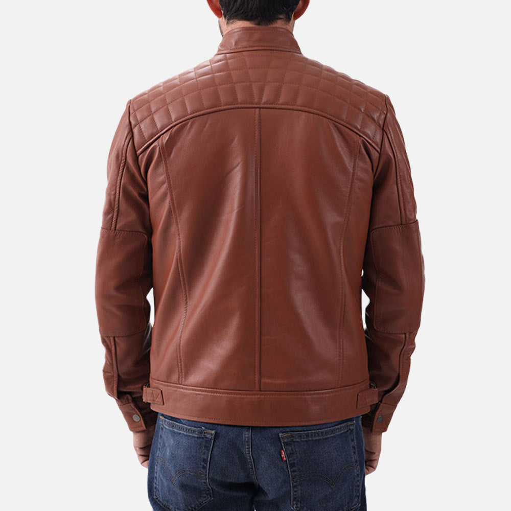 Salerno Tan Leather Biker Jacket back view