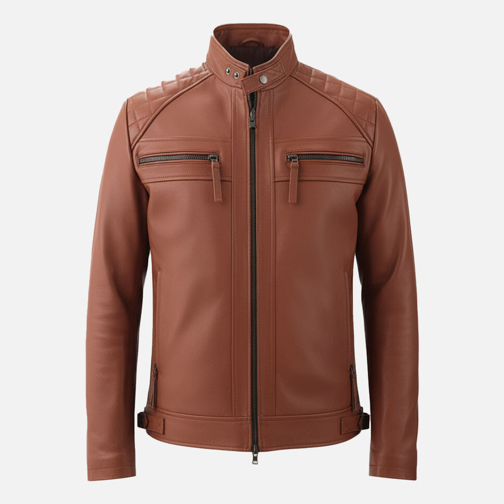 Salerno Tan Leather Biker Jacket front view
