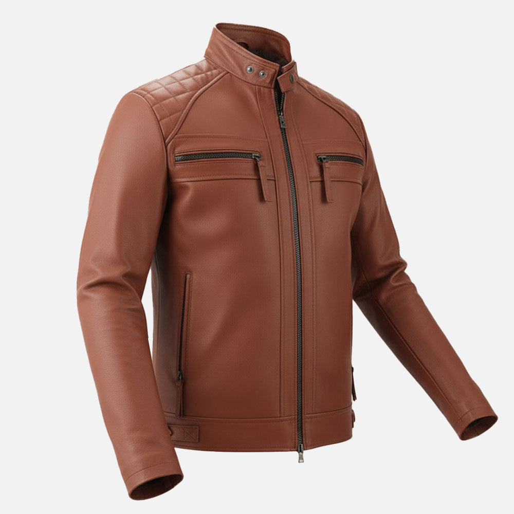 Salerno Tan Leather Biker Jacket right view