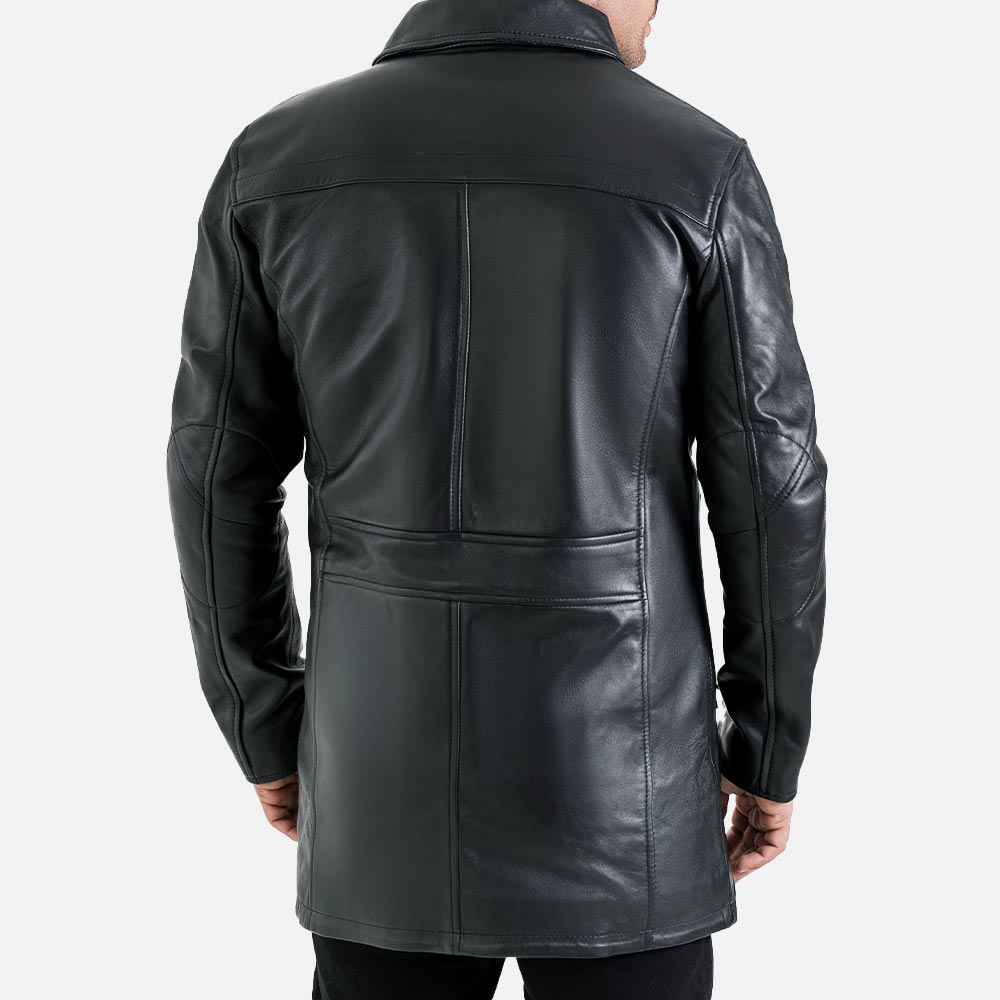 Sardegna Black Leather Coat back viw