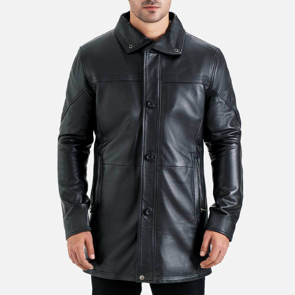 Sardegna Black Leather Coat front